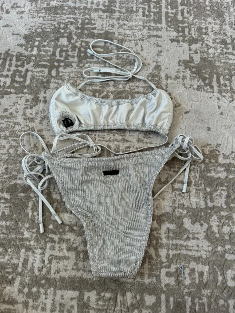Triangl Silver Shimmery Textured Tie-Side Bikini Set XS - Picture 2 of 5